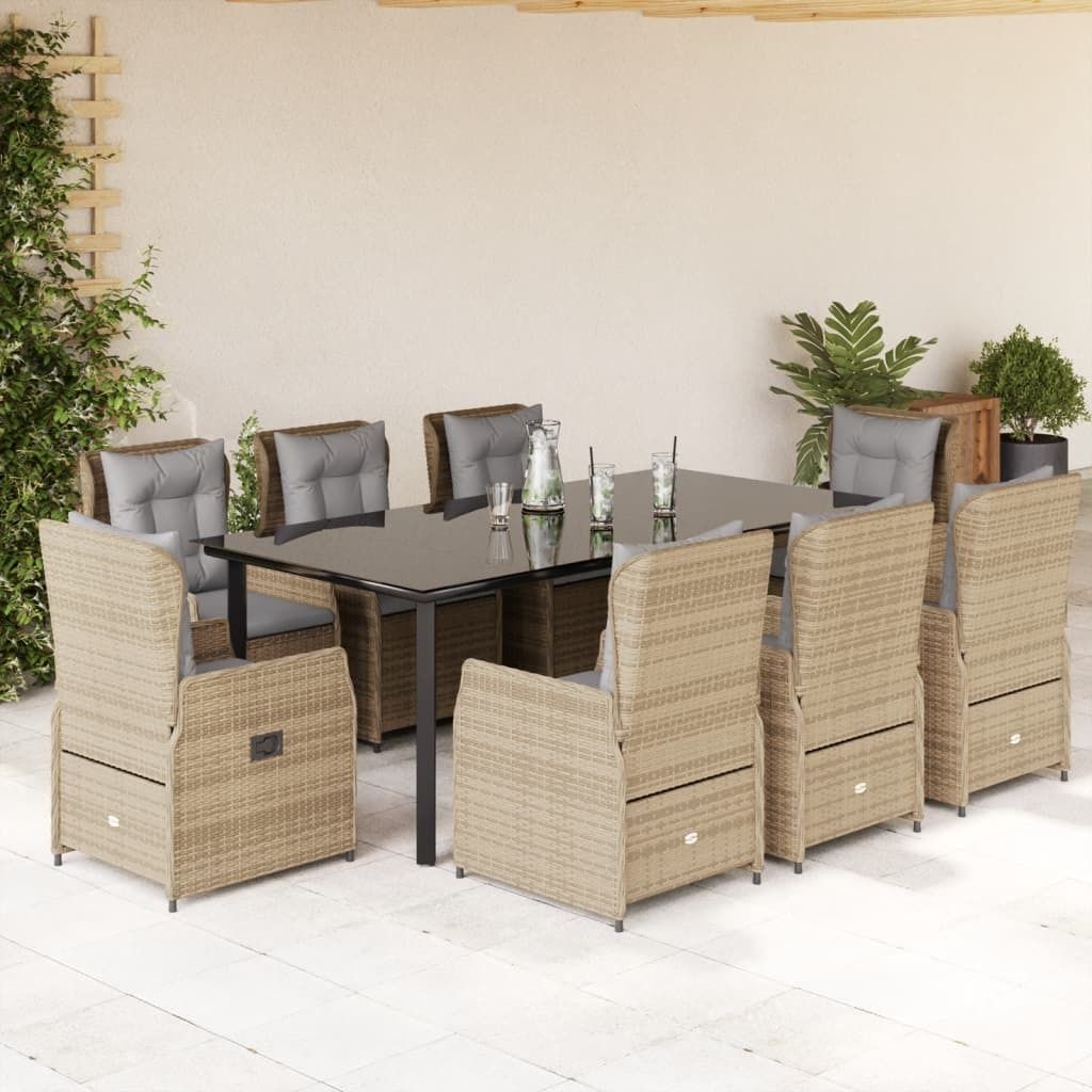 "2026 Promotion" 9-tlg. Garten-Essgruppe - mit Tisch und Stühlen - mit Kissen - Beige Poly Rattan - Gartenmöbelset CC12961