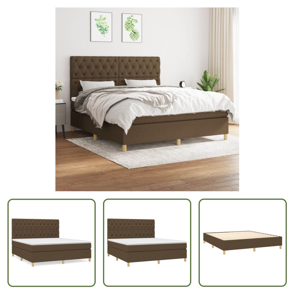 The Living Store Boxspringbett mit Matratze Dunkelbraun 160x200 cm Stoff