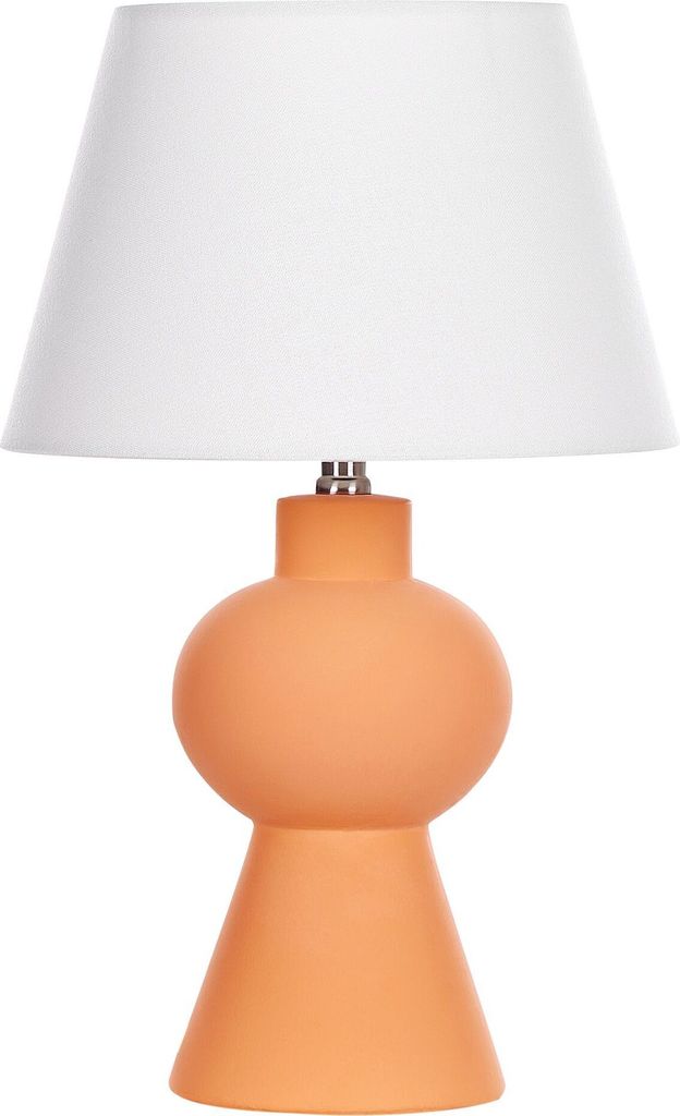 BELIANI Tischlampe Orange und Weiß Keramik Vasenform 48 cm Stoffschirm Trommelform Empireform Kabel mit Schalter Modern Skandi Schlaf- u. Wohnzimmer