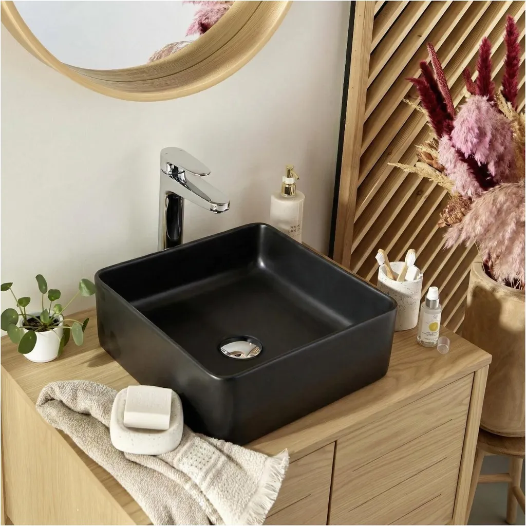 Lavabo Nero 36,5 cm COMA Quadrato Ceramica Design Minimal Bagno