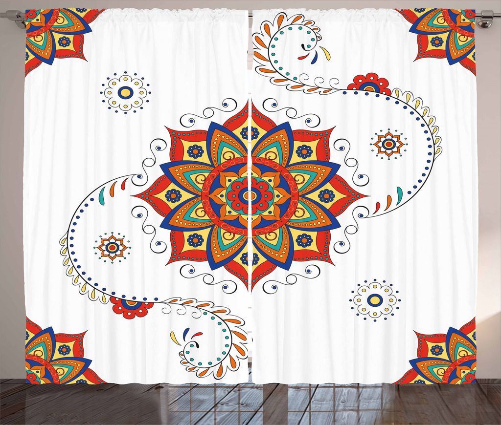 ABAKUHAUS Blatt Rustikaler Gardine, Lotus Inspired gewirbelte, Schlafzimmer Kräuselband Vorhang mit Schlaufen und Haken, 280 x 245 cm, Mehrfarbig