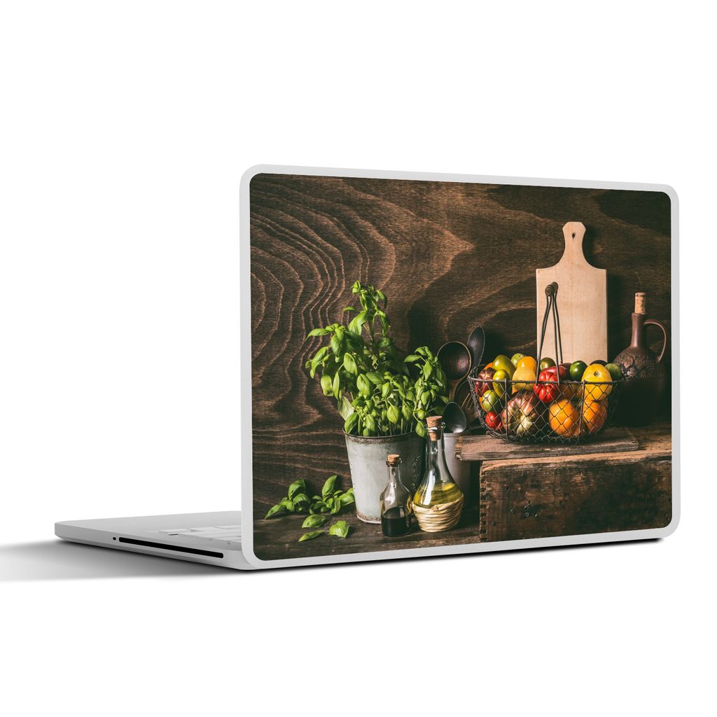 MuchoWow Laptop Aufkleber Sticker Cover Gemüse - Kräuter - Rustikal - Stilleben - Basilikum 25x18 cm - Laptop-Deko