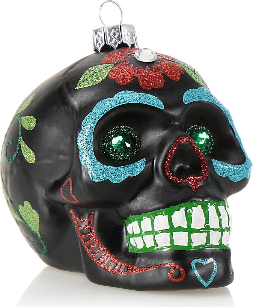 com-four Weihnachtsbaumschmuck "Totenschädel" - Weihnachtsanhänger für den Christbaum - Weihnachtsbaum Deko aus Glas - Dia De Los Muertos