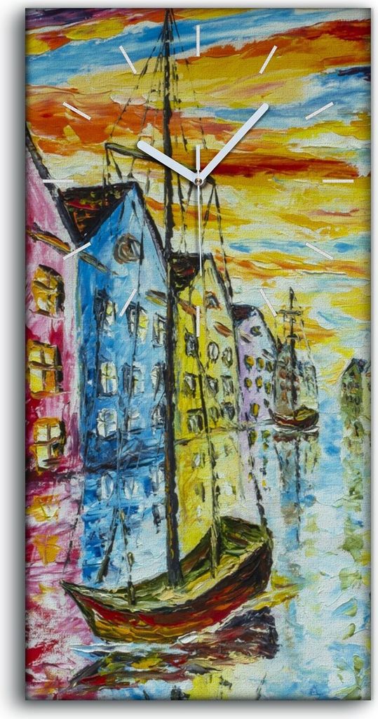 Wandbild Leinwand Bilder Wanduhr 30x60 Ölgemälde Abstrakte Kunst Häuser - weiße Hände