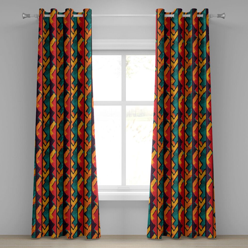 ABAKUHAUS Modern Ösenvorhang, Geometrischer moderner Kunst-ethnischer Entwurf mit schwarzem mutigem Zickzack-Grenzmuster, Dekorative 2-Panel-Fenst...