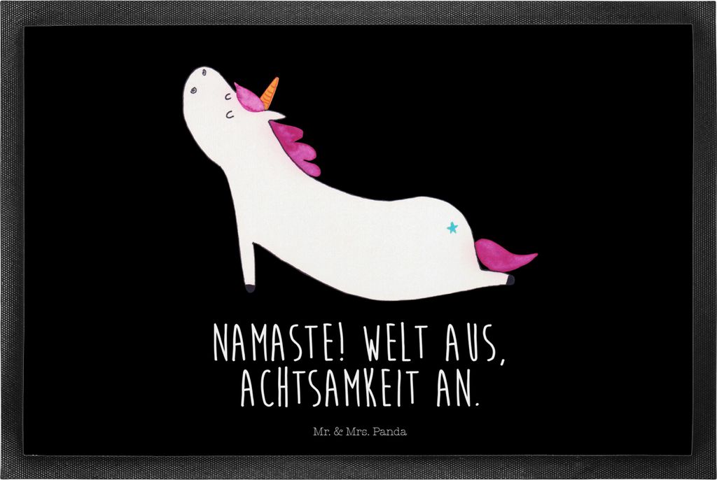 Mr. & Mrs. Panda Fußabstreifer Einhorn Yoga 40 x 60 cm - Schwarz - Geschenk, Fussmatte, Schuhabstreifer, Unicorn, Fußabtreter, Sport, fußmatte, ...