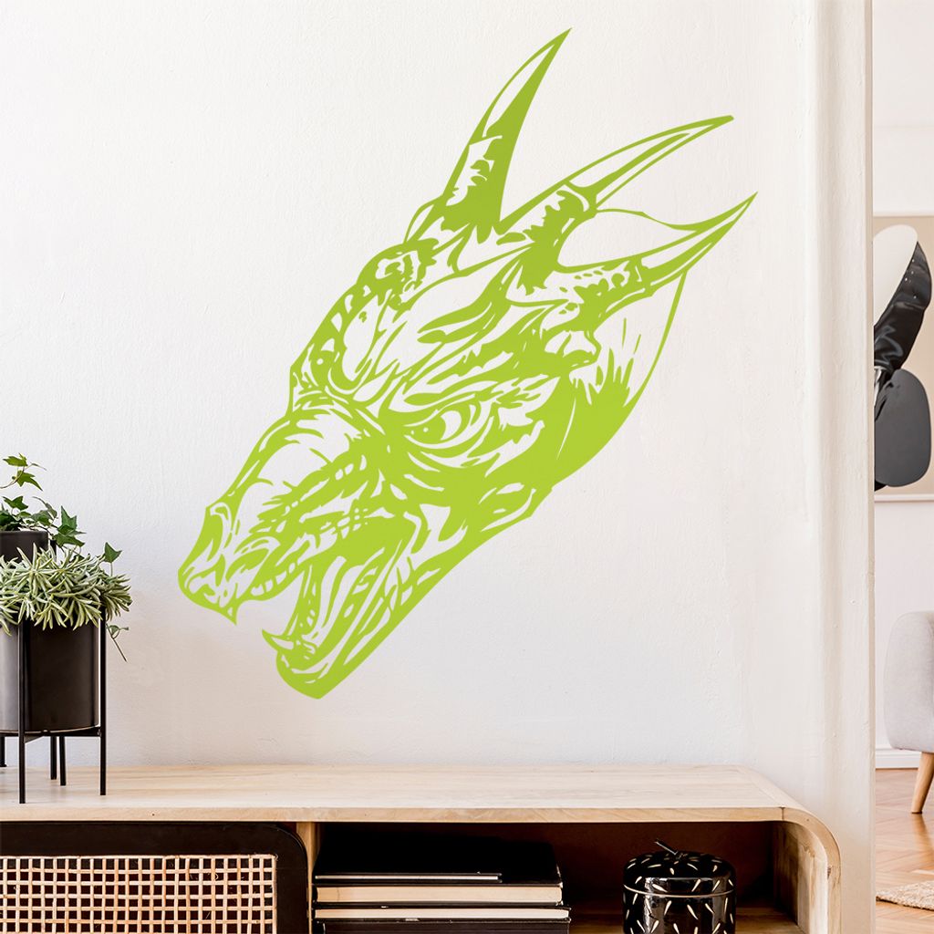 Drachen Kopf Wandtattoo in 6 Größen - Wandaufkleber Wall Sticker - Dekoration, Küche, Wohnzimmer, Schlafzimmer, Badezimmer