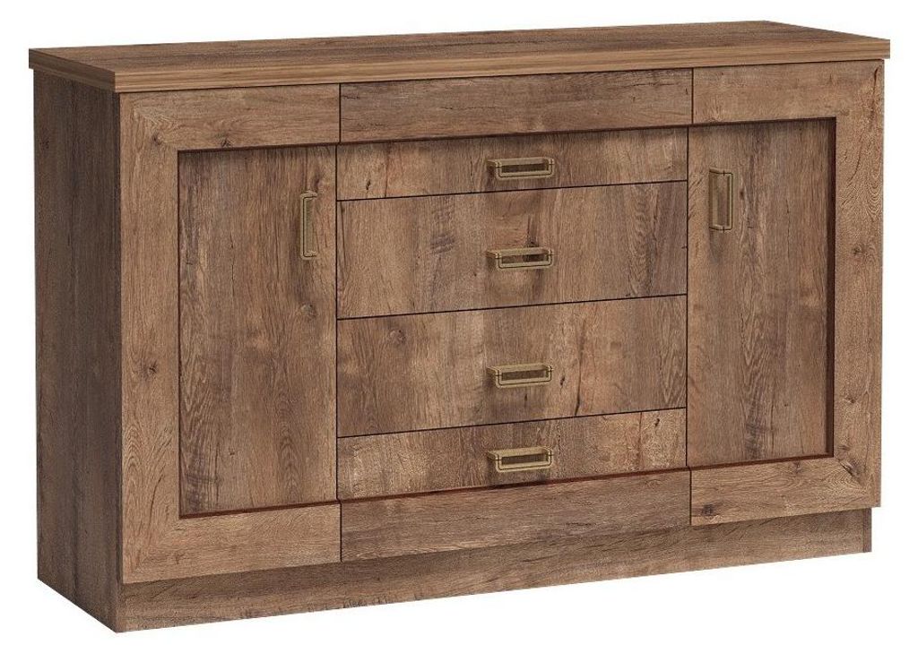 Masseno Kommode UDINE 140 cm Sideboard mit 4 Schubladen und 2 Türen für Wohnzimmer Schlafzimmer Modern 140x44x90 cm Braun