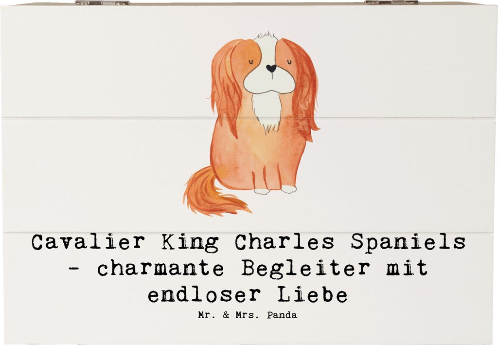 Mr. & Mrs. Panda Schatulle Cavalier King Charles Spaniel Begleiter 22 x 15 cm - Weiß - Geschenk, Holztruhe, treu, Hunde, Erinnerungskiste, fotobox...