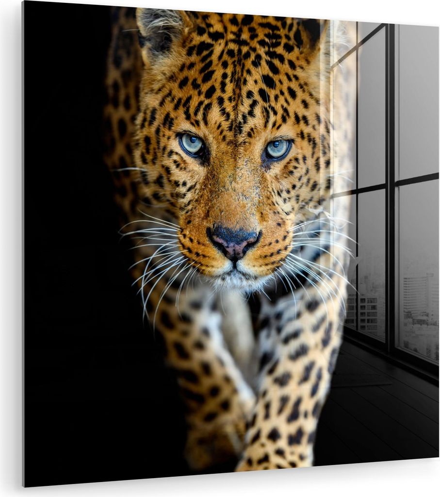 MuchoWow Glasbilder - Bilder auf Wandbild - Foto auf Glas Leopard - Tiere - Porträt - Wildtiere - Schwarz 30x30 cm Wanddekoration aus Glas - Acryl...