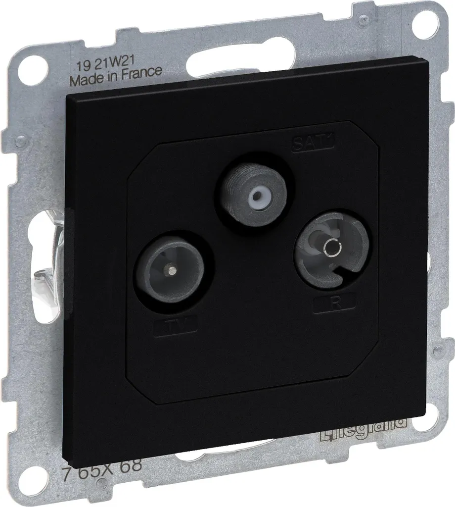 Prise TV-R-SAT Legrand SEANO Noir Laqué pour installation Multimédia