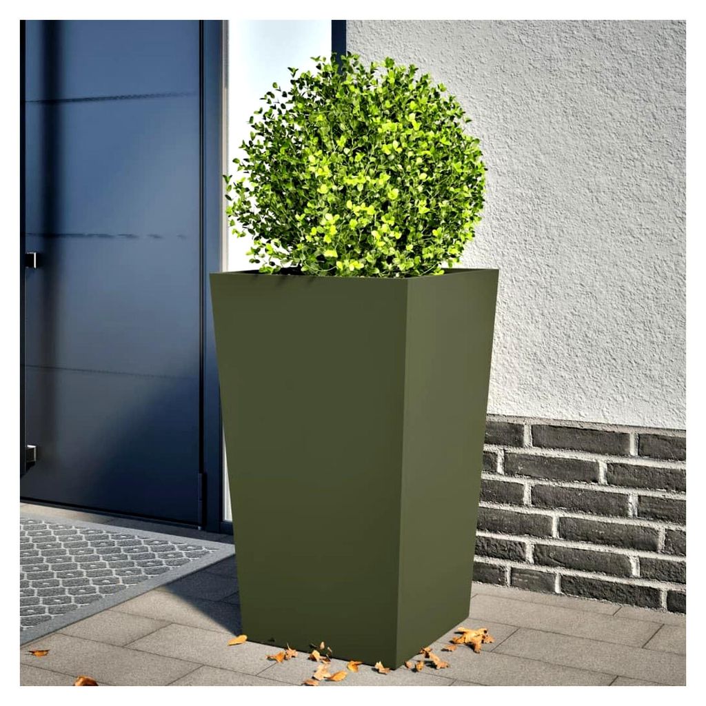 Pflanzkübel Hochbeet aus Metall für Garten und Terrasse, Olivgrün, 45x45x75 cm