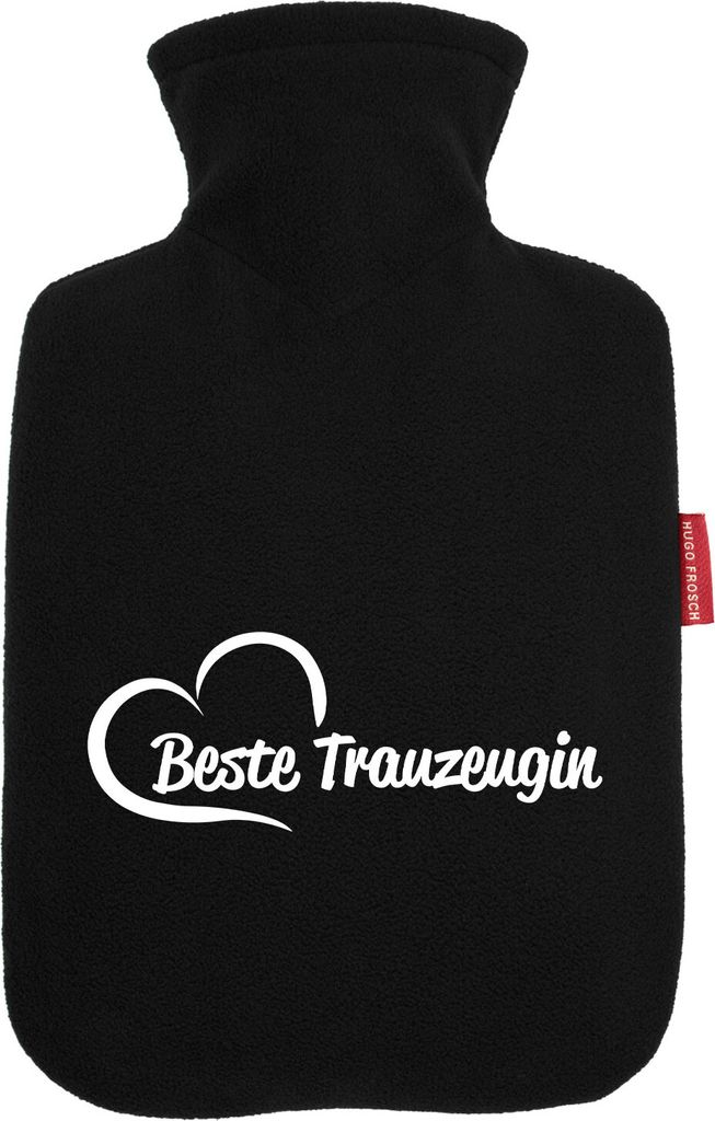 Huuraa Wärmflasche Beste Trauzeugin Herz 1,8 Liter Black Classic Veloursbezug Bettflasche Geschenkidee