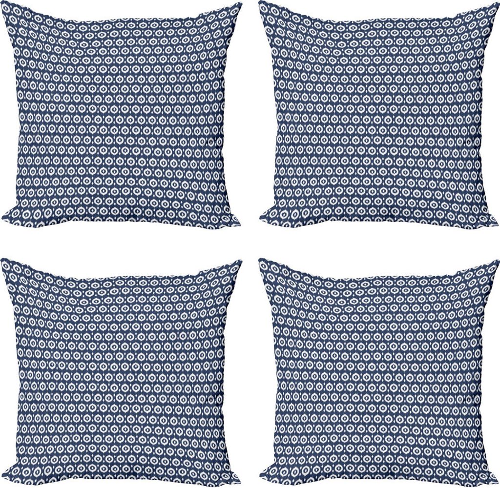 ABAKUHAUS Ikat Kissenbezug Set (4 Stück), Kreis-Punkte Asian, Moderner Doppelseitiger Digitaldruck, 50 cm x 50 cm, Dunkelblau Weiß