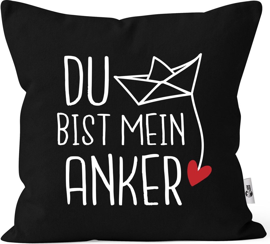 Kissen-Bezug Spruch Liebe du bist mein Anker Origami Papierschiffchen Print Geschenk Valentinstag Freund Freundin Mann Frau MoonWorks schwarz uni...