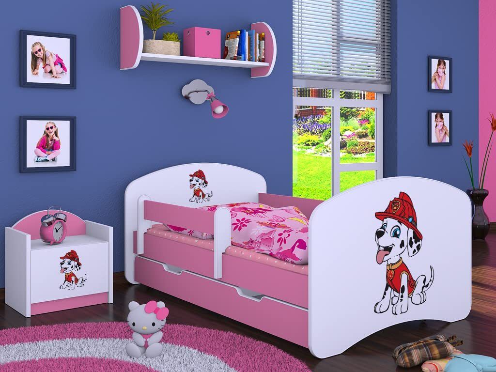 BDW Kinderbett Super Hunde, Babybett Kinderzimmer, Rosa (Motiv 4), 180 x 90 cm