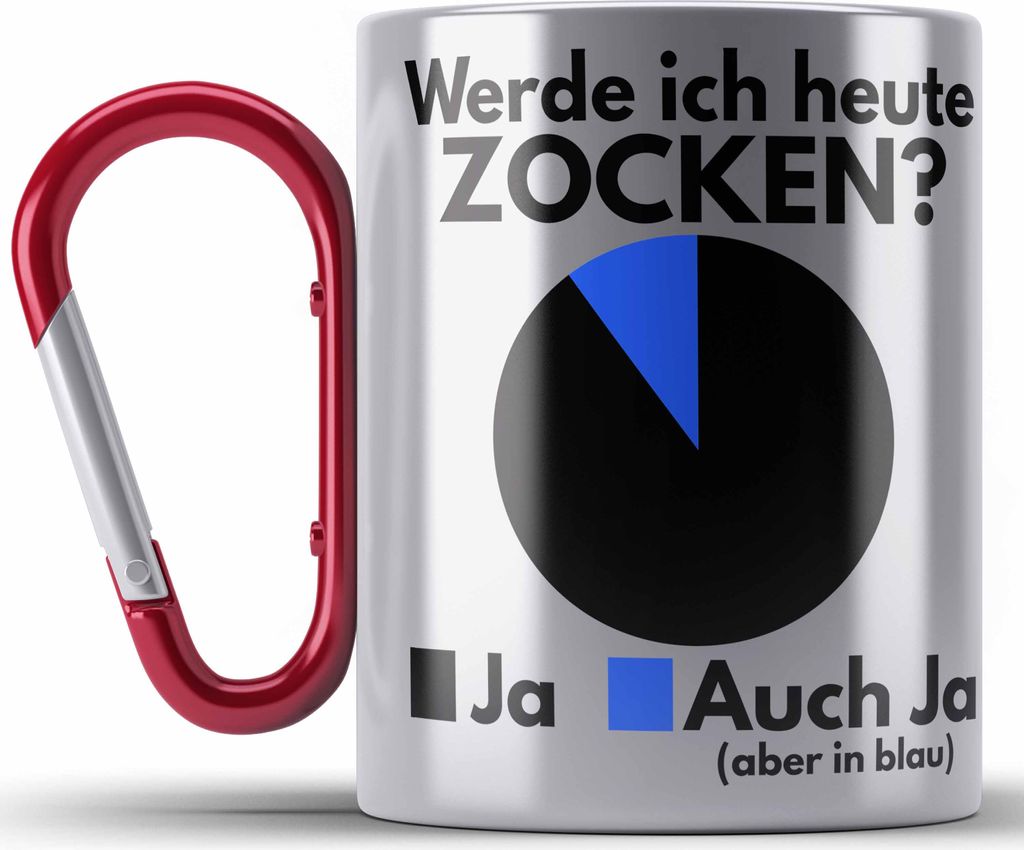 Trendation - Lustige Zocker Gamer Edelstahl Tasse Karabiner Geschenk Werde Ich Heute Zocken (Rot)
