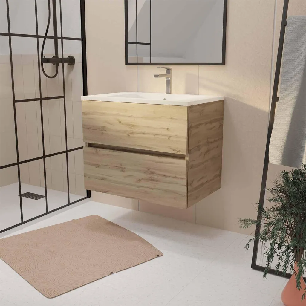 Meuble sous vasque 70cm TIMBER chêne clair avec plan vasque céramique - 2