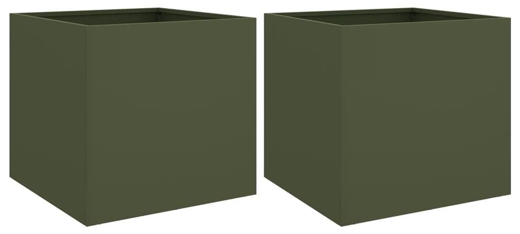 vidaXL Pflanzkübel 2 Stk. Olivgrün 49x47x46 cm Stahl Produktbild 