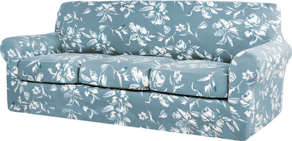 Super Stretch 4 Stück Sofabezüge für 3 Kissen Couch, Sofa Schonbezüge mit individuellen Kissenbezügen Haustierfreundlich - 3 Sitzer SofaHellblau
