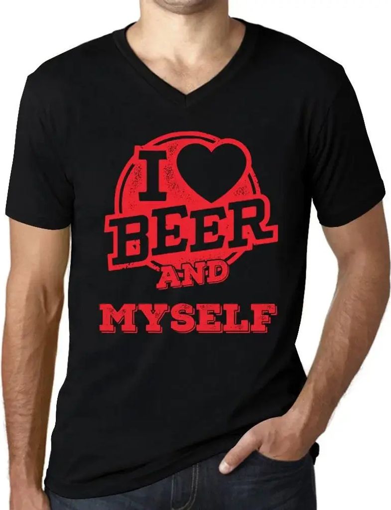 Herren Grafik T-Shirt V-Ausschnitt Ich liebe Bier und mich selbst – I Love Beer And Myself – Öko-Verantwortlich Vintage Jahrgang Kurzarm Lusti...