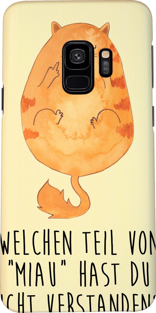 Mr. & Mrs. Panda Samsung Galaxy S9 Handyhülle Katze Mittelfinger - Gelb Pastell - Geschenk, Kater, Cats, Cat, Cover, Katzen, Handy Schutzhülle, H...