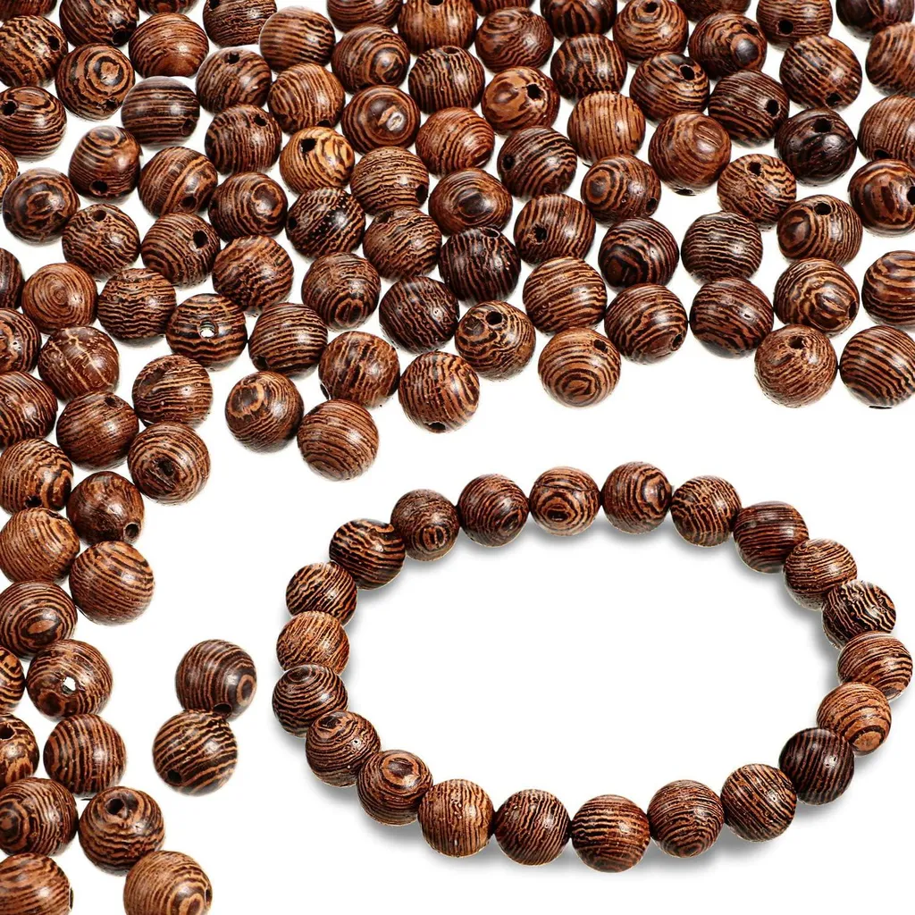 500 Perles en bois marron foncé 8mm - Perles africaines pour bijoux DIY
