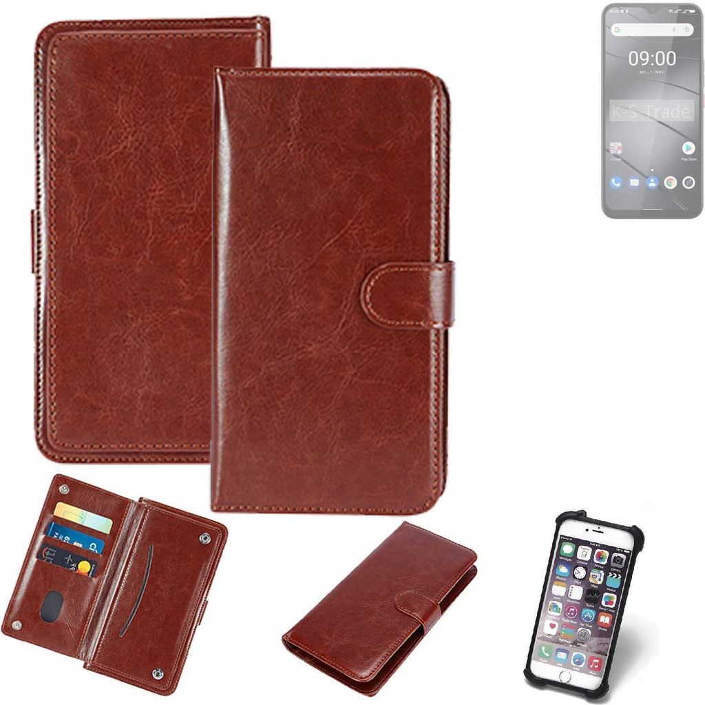 K-S-Trade 360° Hülle kompatibel mit Gigaset GS5 braun Kunstleder Case BookCase WalletCase Kunstlederederhülle Handyhülle, Rundumschutz Bumper (1x)