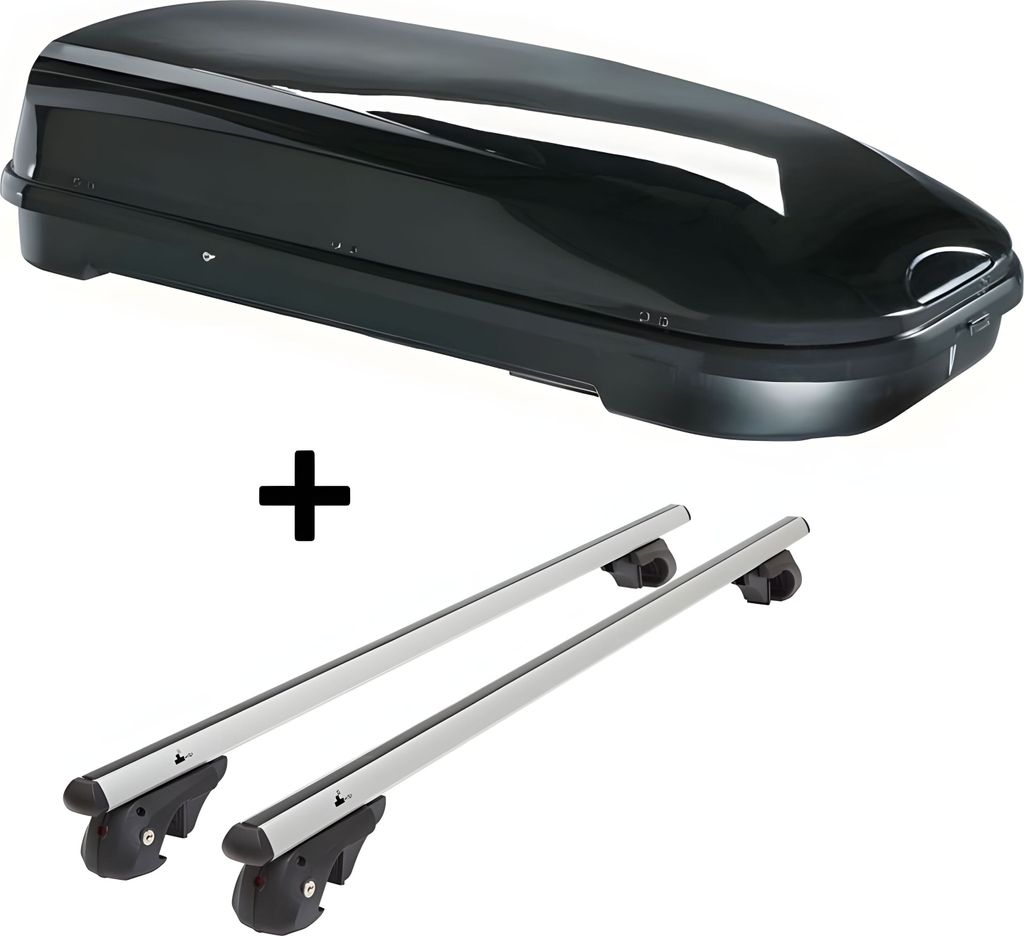 Dachbox VDPFL580 580Ltr schwarz glänzend + Alu Relingträger VDP004XL kompatibel mit für VW Golf Sportsvan ab 14