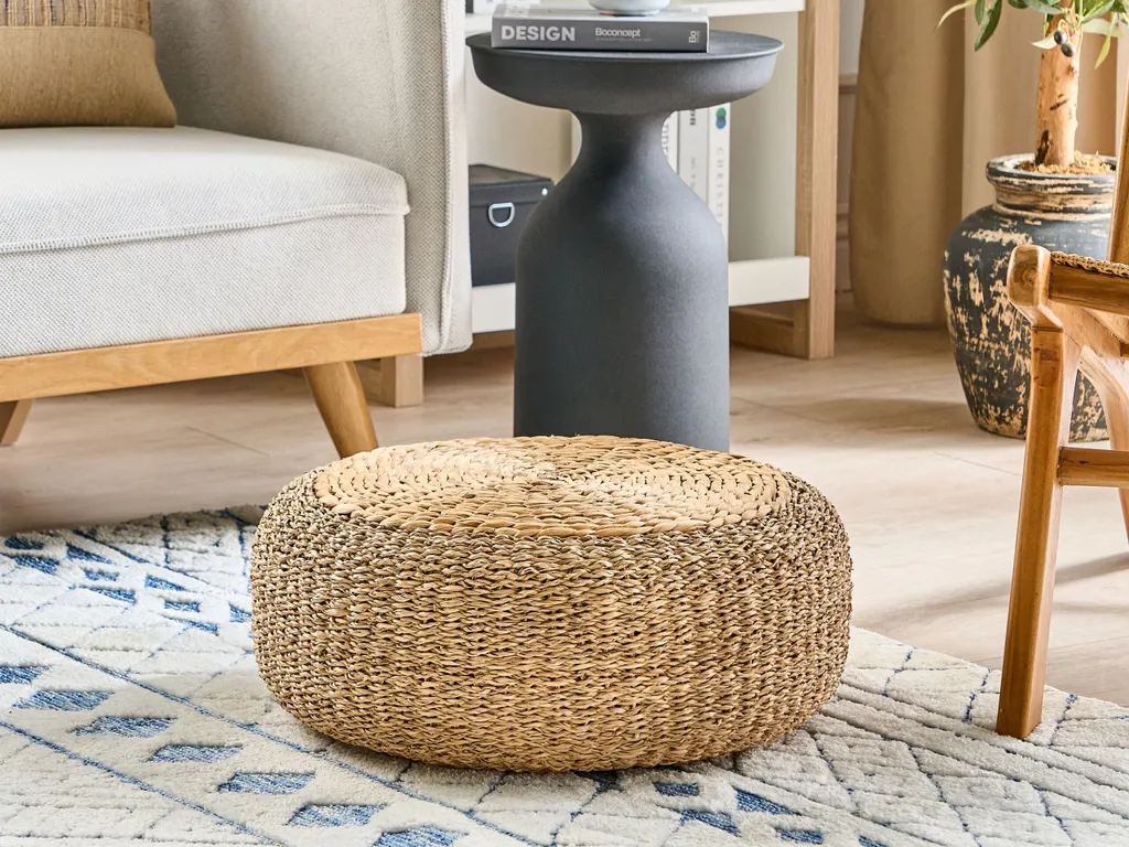 Pouf Naturel 50 cm en Jacinthe d'Eau : Solution Gain de Place Style Boho - 2