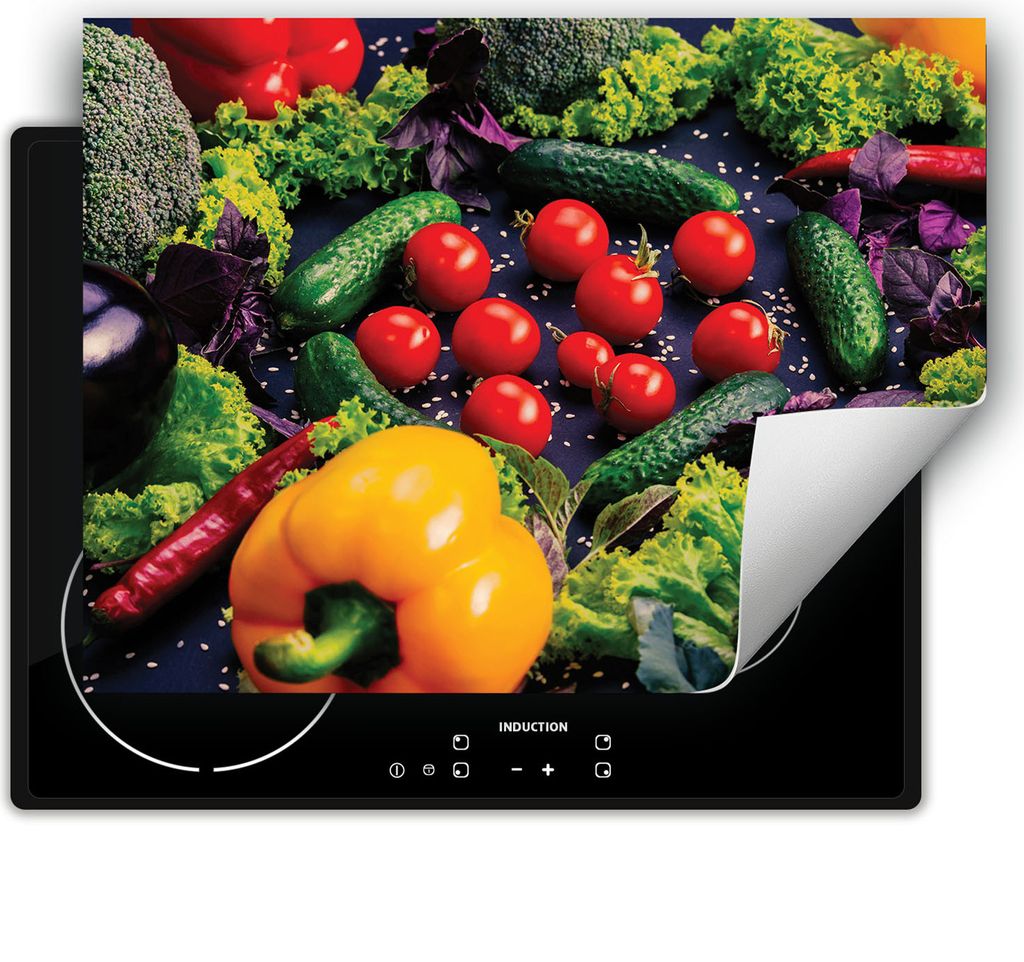 DarHaus Herdabdeckplatte 70x52 cm Anti Rutsch Matte Aufrollbar, bunt - Gemüse