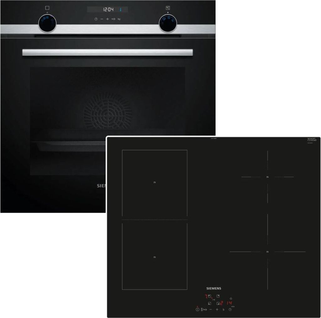 Herdset Siemens Backofen Hydrolyse EcoClean mit Induktionskochfeld Booster autark 60 cm