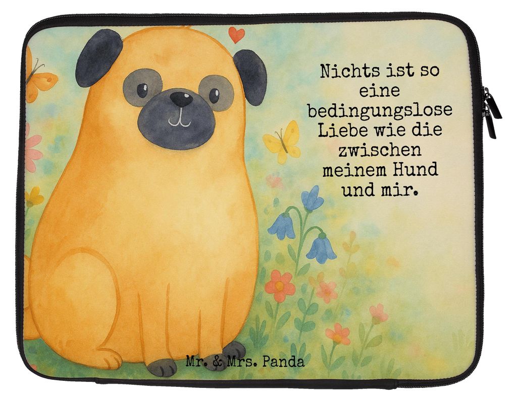 Mr. & Mrs. Panda Laptop Tasche Mops Design 20 x 28 cm - Weiß - Geschenk, Laptoptasche, Liebe, Sprüche, Pure, Hund, Knuffig, Hülle, Laptophülle