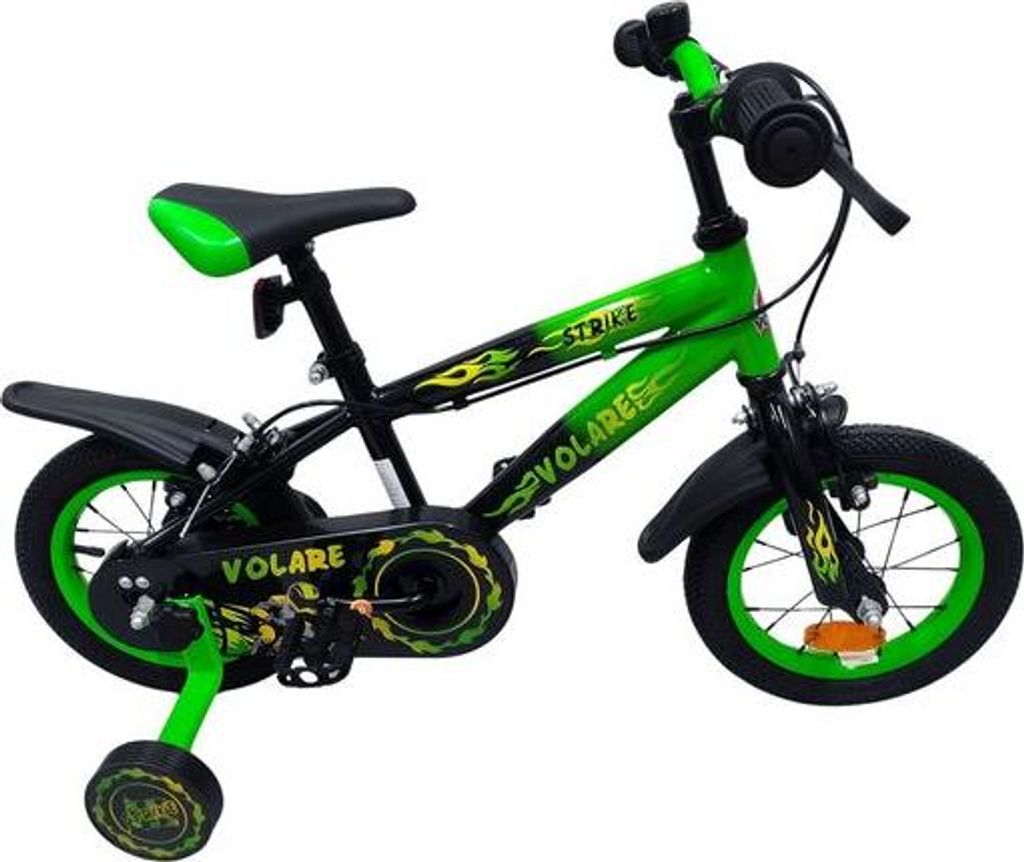 Volare Strike Kinderfahrrad - Jungen - 12 Zoll - Schwarz Grün - Zwei Handbremsen