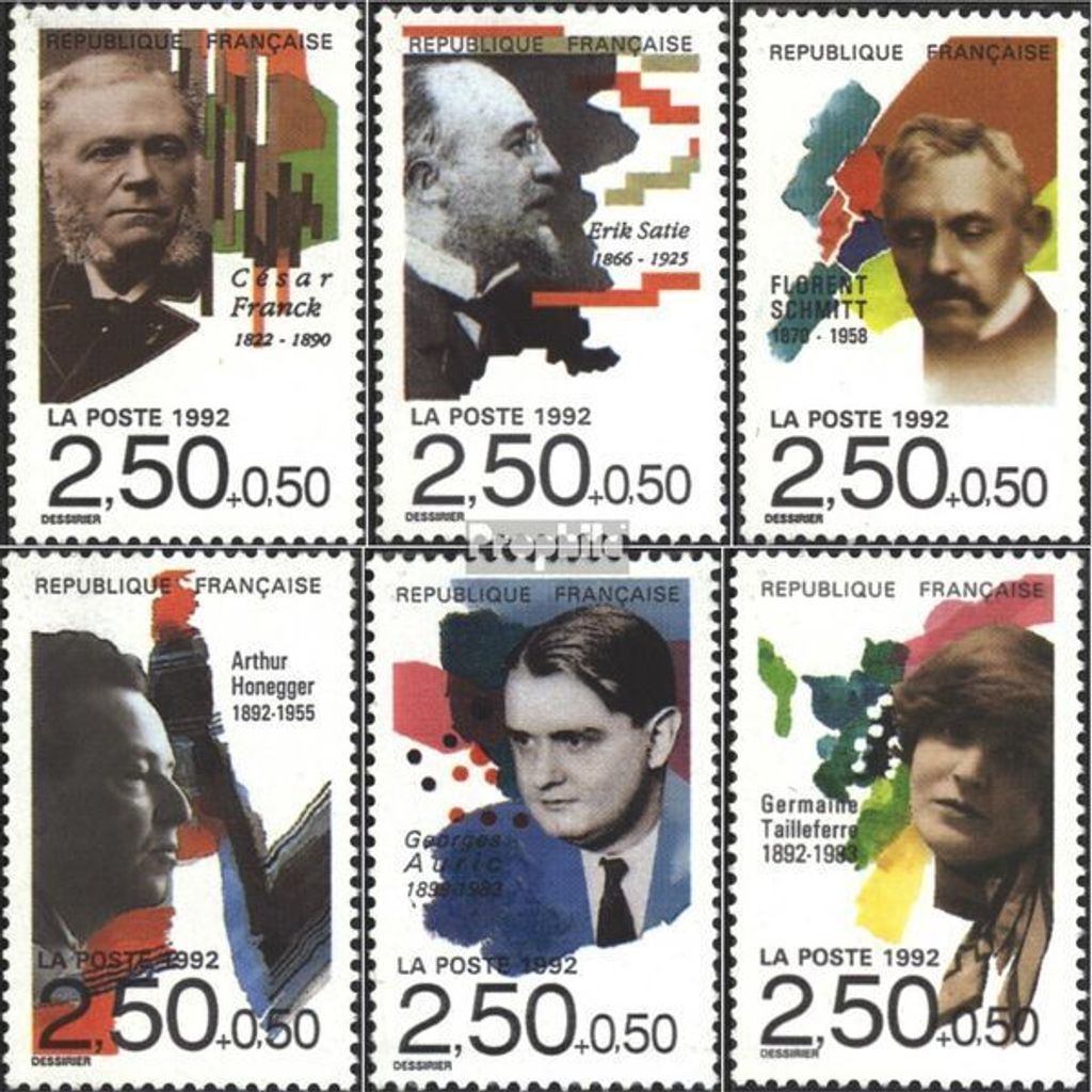 Briefmarken Frankreich 1992 Mi 2892C-2897C (kompl.Ausg.) postfrisch Komponisten
