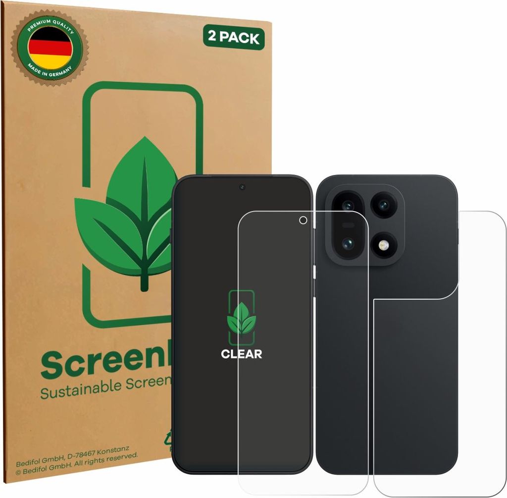 2x ScreenLeaf Schutzfolie für OnePlus 15 (Display+Rückseite) nachhaltiger Displayschutz Display Schutz Folie Klar Transparent