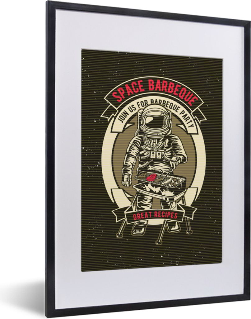 MuchoWow MuchoWow Gerahmtes Poster Jahrgang - Astronaut - BBQ 30x40 cm - Poster mit zchwarzem Bilderrahmen - Wandposter Schlafzimmer