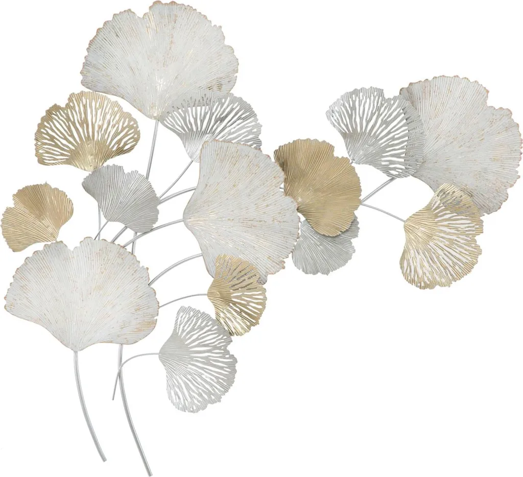 Décoration murale 3D métal feuilles de ginkgo Silvy - Design doré 90cm