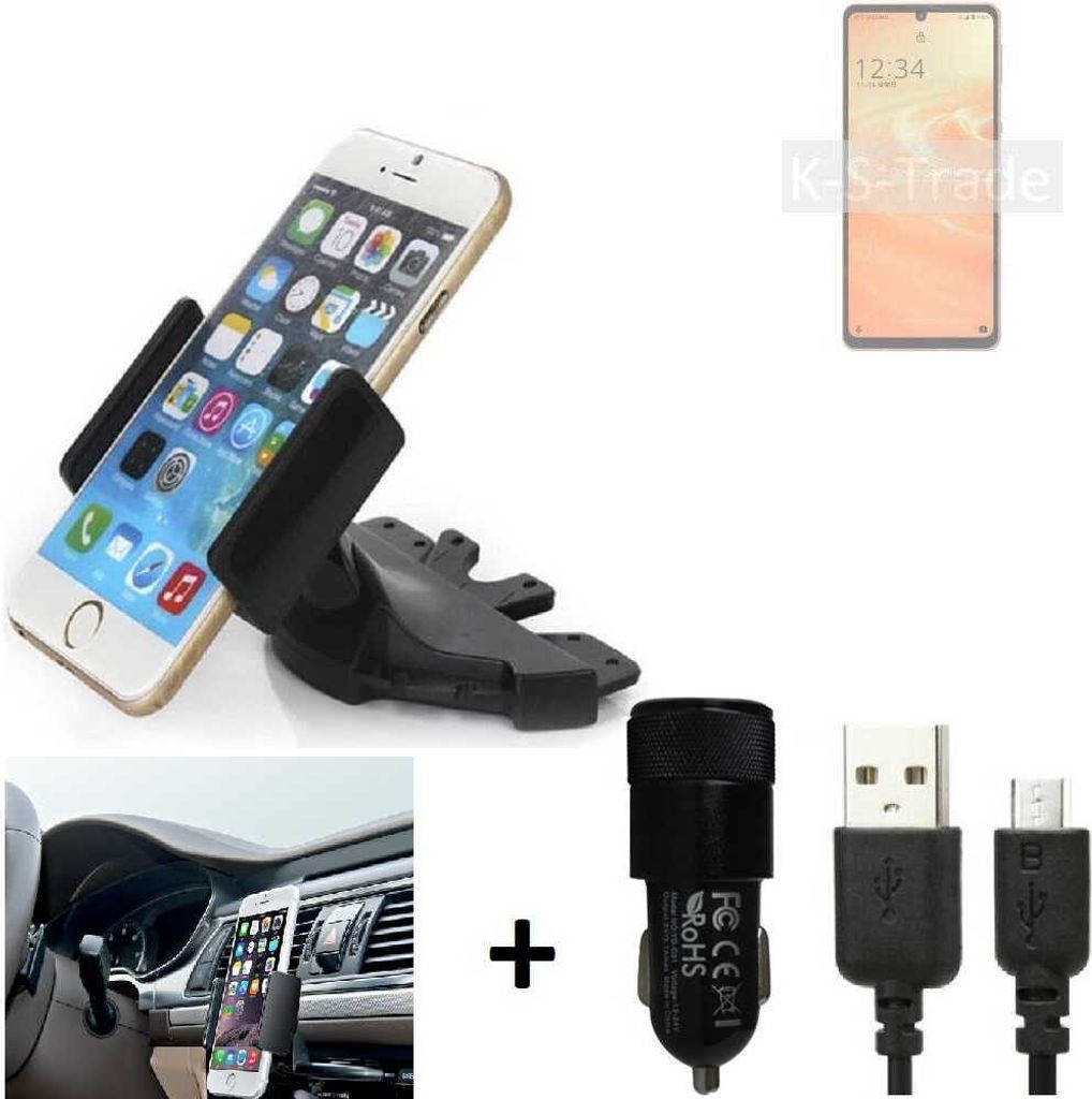 TOP SET K-S-Trade Autohalterung kompatibel mit Sharp Aquos Sense6s CD Schlitz Halterung KFZ-Halter Radio Handy Halterung 360° drehbar DVD-Schacht
