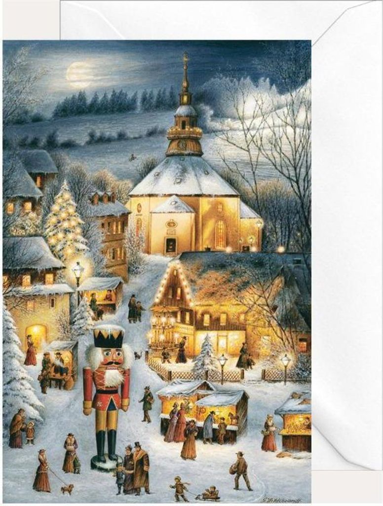 Weihnachtsklappkarte Seiffen mit Umschlag, Künstlerkarte 11,5x17cm