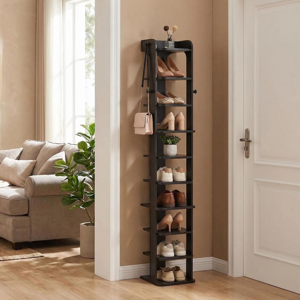 Schuhregal, 10 Ebenen, Platzsparend, mit Haken, 26,5B cm, Produktbild 