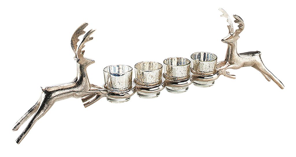 Kobolo Edler Kerzenhalter verziert mit zwei Rentieren für 4 Teelichter - Adventskranz modern Weihnachtsdeko Winterdeko Advent Teelichthalter Klass...