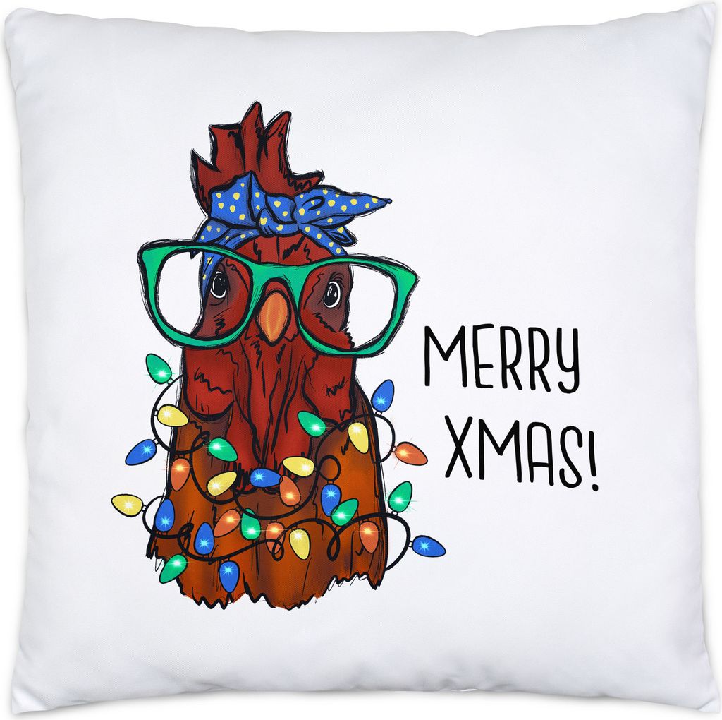 Merry XMas Kissen Truthahn Weihnachtsdekoration Lichterketten Merry Christmas Frohes Weihnachten