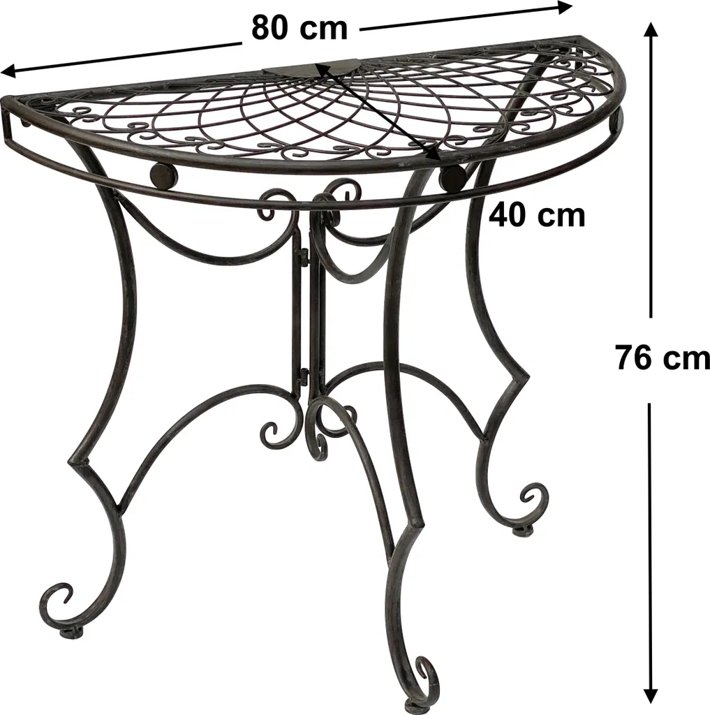 Console murale en métal 80 cm - Table d'appoint demi-lune de jardin