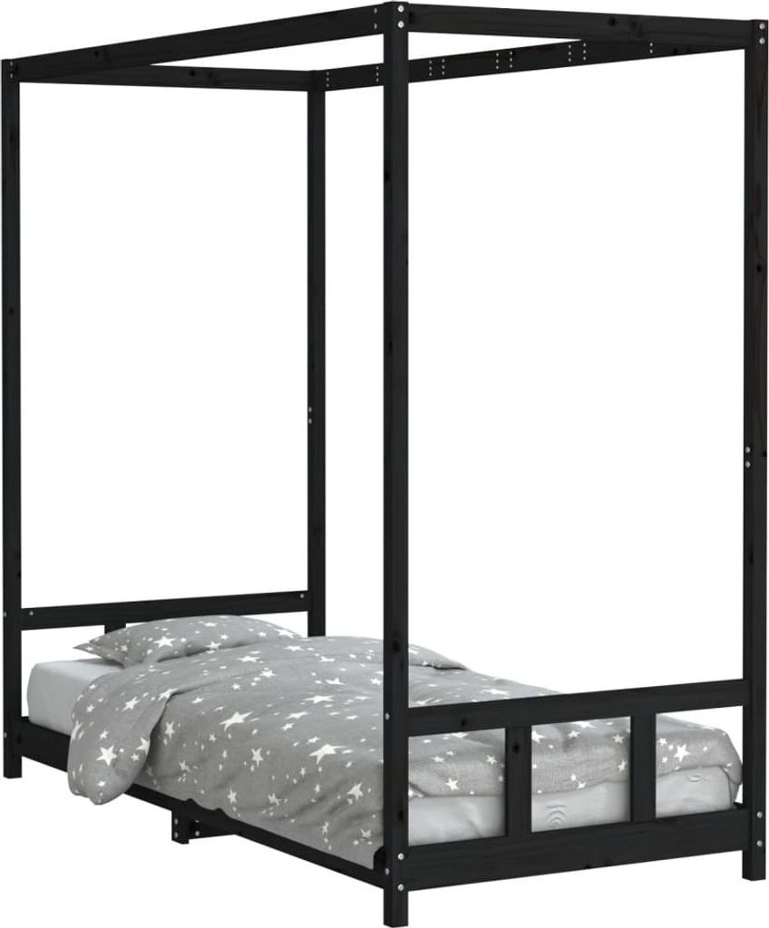 Kinderbett Schwarz 90x200 cm Massivholz Kiefer