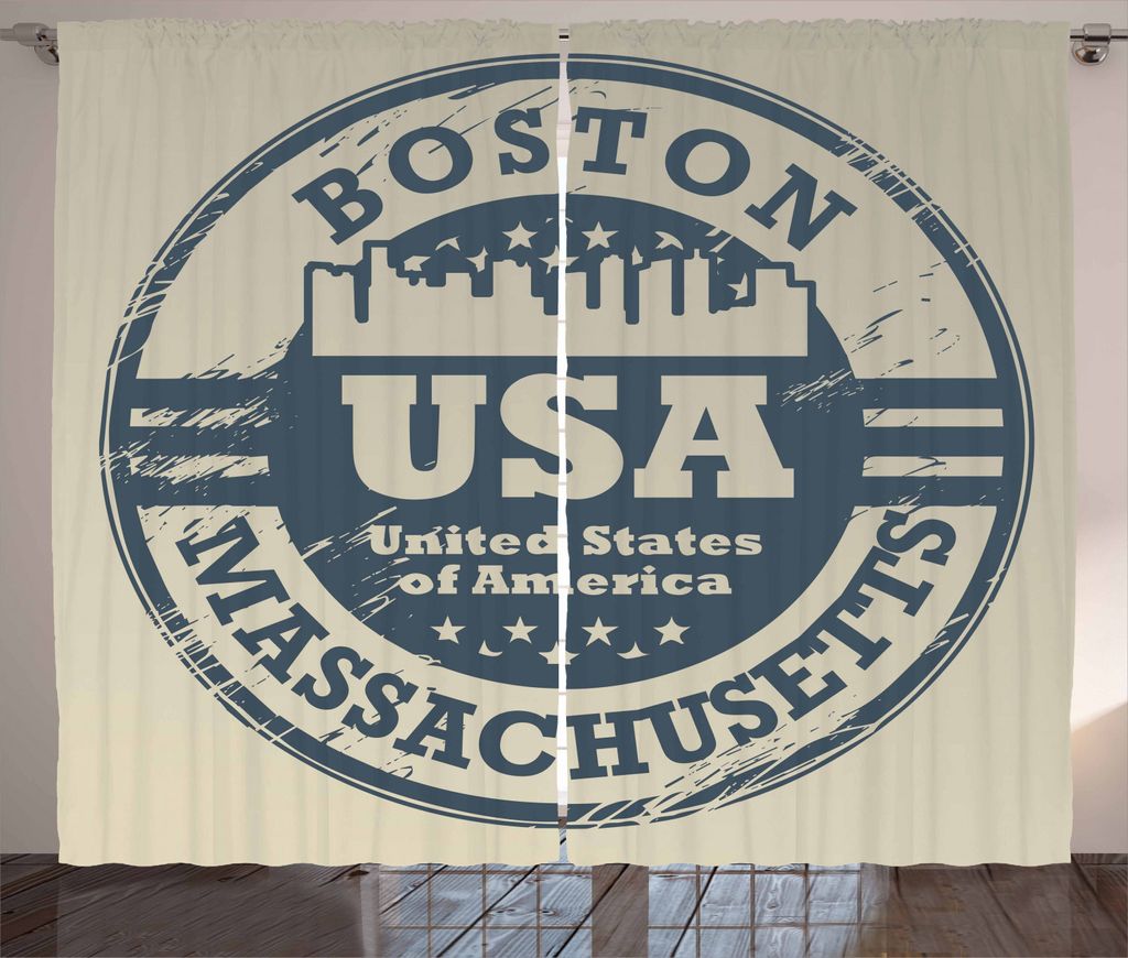 ABAKUHAUS Boston Rustikaler Gardine, Pass Stempel Design, Schlafzimmer Kräuselband Vorhang mit Schlaufen und Haken, 280 x 225 cm, Kadett Blau und