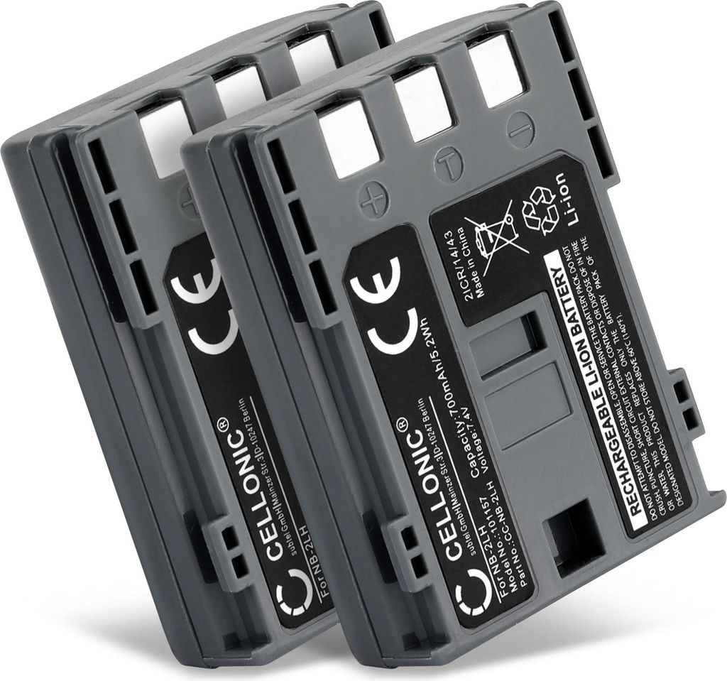 CELLONIC 2x Akku für Kamera Kompatibel mit Canon VIXIA HF R10, PowerShot G7, PowerShot G9, NB-2LH - (700mAh, 7.4V)