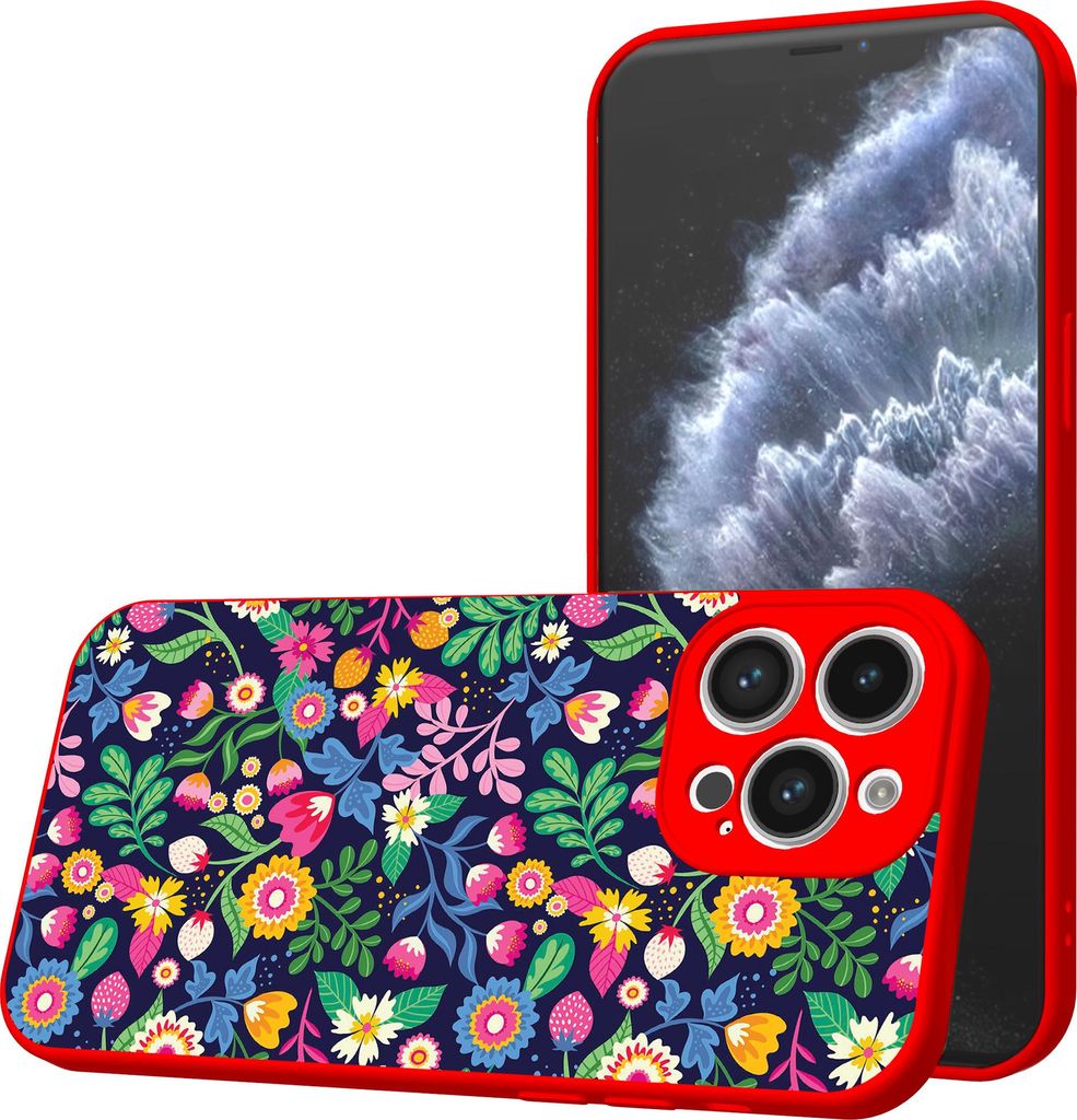 Smartphonica Handyhülle Geeignet für iPhone 11 Pro mit Blumendruck - TPU Back Cover Case Flower Entwurf - Rot