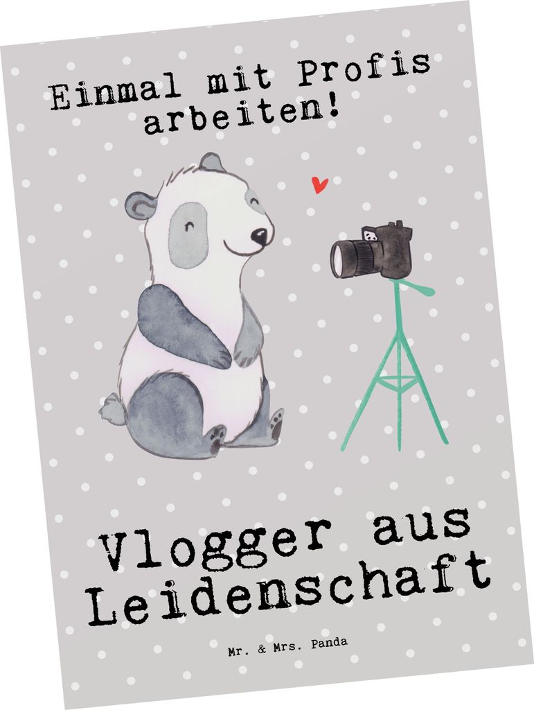 Mr. & Mrs. Panda Postkarte Vlogger Leidenschaft - Grau Pastell - Geschenk, Ansichtskarten, Ansichtskarte, Grußkarte, Motivkarte, Postkarten