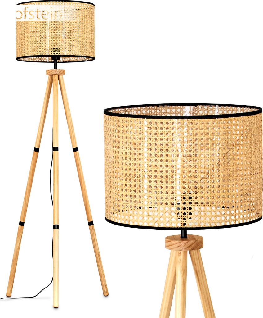 Casalina Stehlampe aus Holz/Wienergeflecht/Rattan in Natur/Schwarz